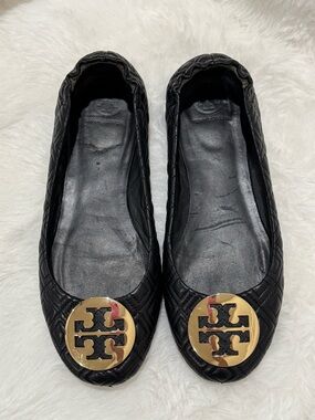 Tory Burch Black Quilted Leather Flats